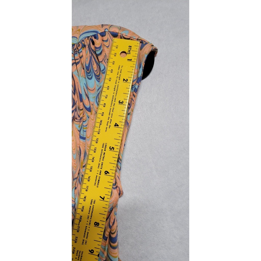 Multicolored Swirl Print W/ Suede Waist Band Short Sky Cap Sleeve Dress Size XS - Picture 8 of 8